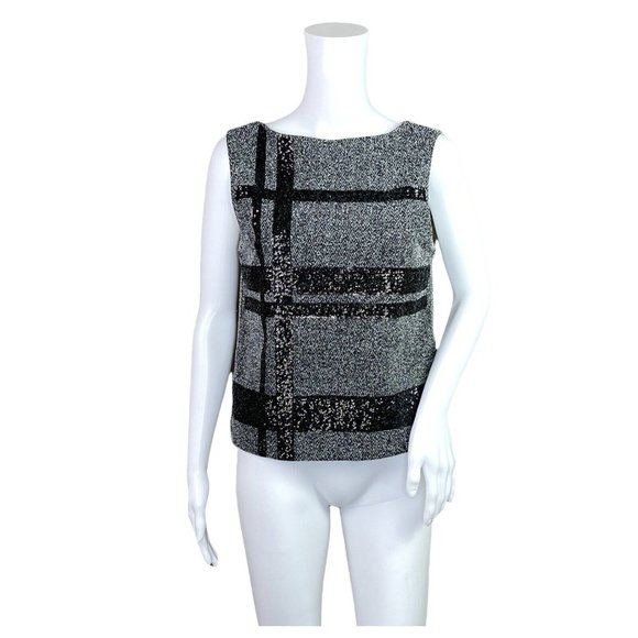 Banana Republic Black Gray Sequin Striped Tweed Sleeveless Top Size 4 - Picture 3 of 9